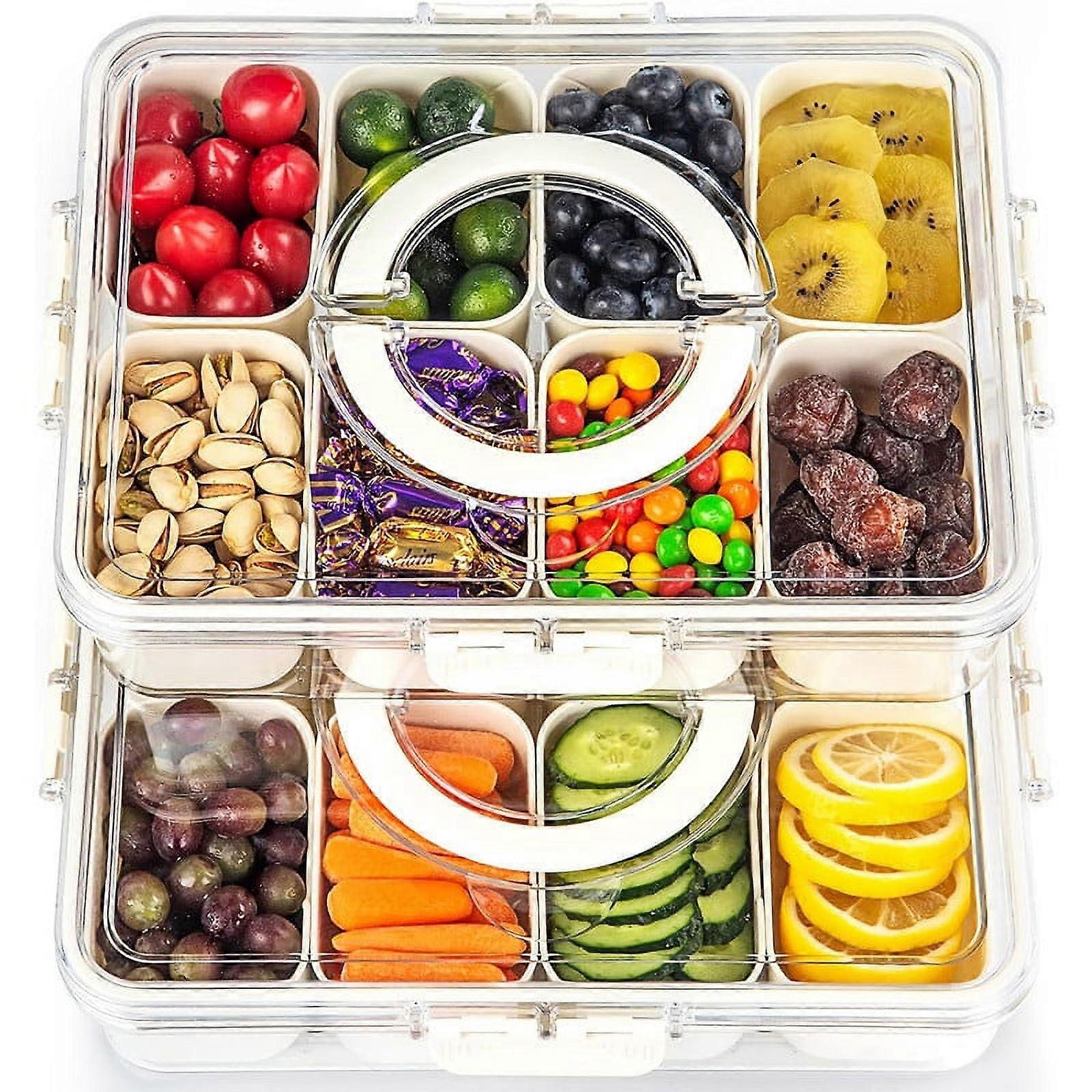 Divided Serving Tray with Lid & Handle, Portable Snack Box, Clear Charcuterie Container for Snacks, Fruits, Nuts, Candy – Great for Picnic, Party,
