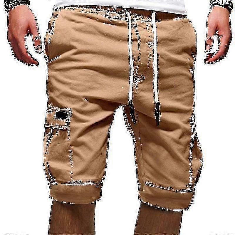 Men's Elastic Waist Cargo Jogger Shorts with Pockets, Casual