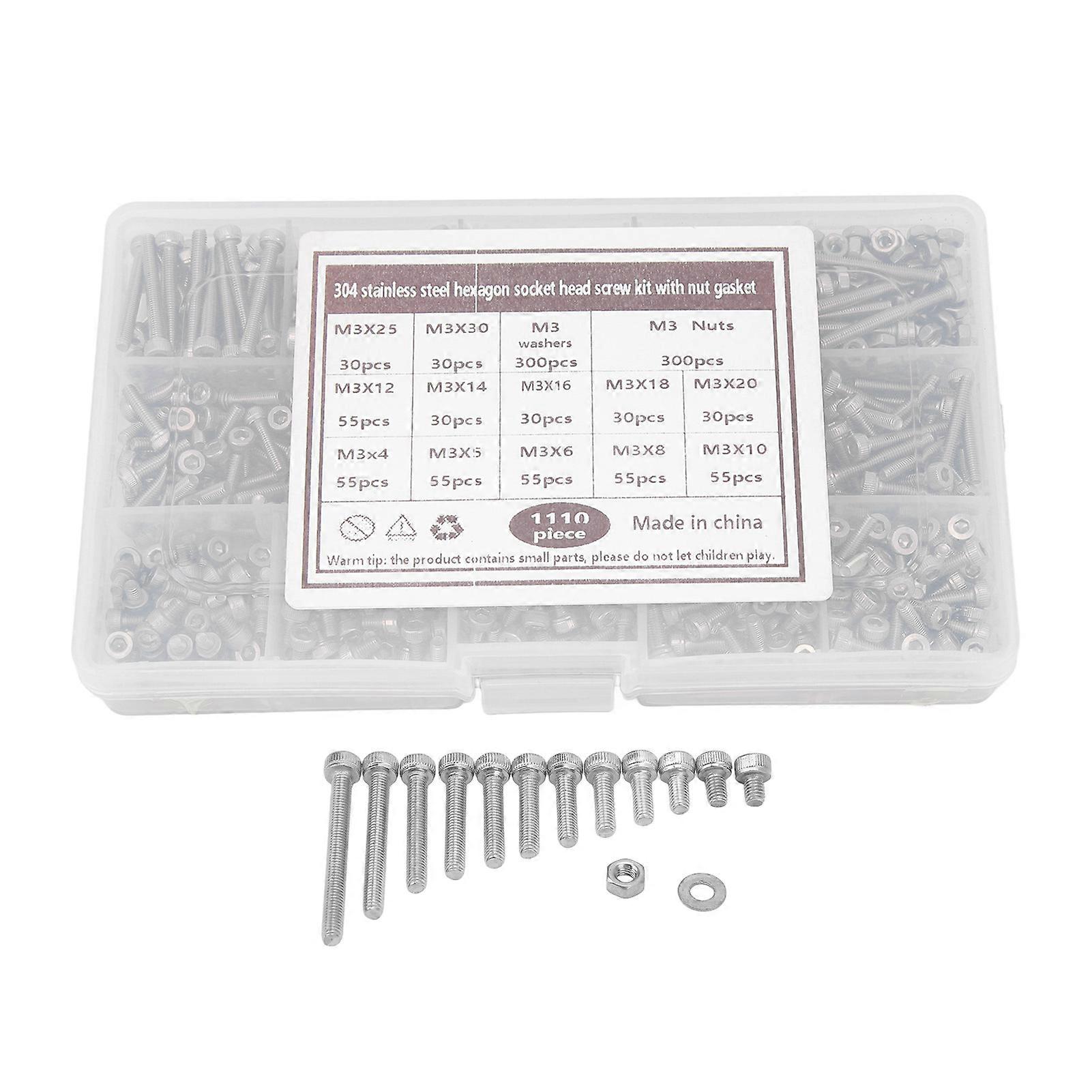 M3 Screw Assortment Kit 304 Stainless Steel Hex Socket Screws Nuts Washers Combination Set