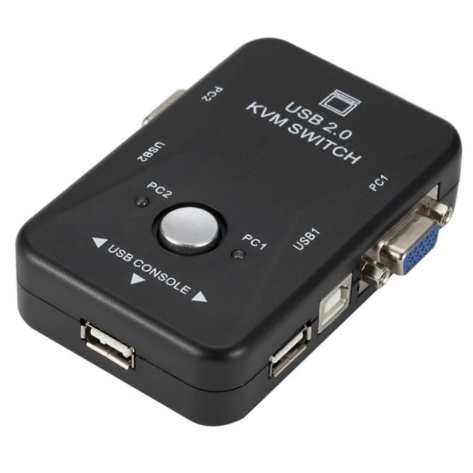 USB KVM Switch 2Port for Dual PC, USB 2 Ports, 1920x1440 Resolution, 500MHz Bandwidth, Monitor Keyboard Mouse Sharing