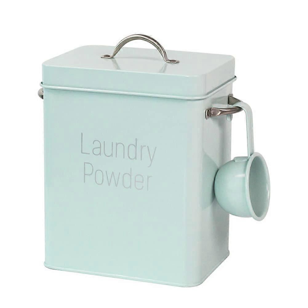 Metal Washing Powder Storage Box with Lid and Scoop - Durable Tin Container for Laundry Detergent, Home Organization, 2L Capacity
