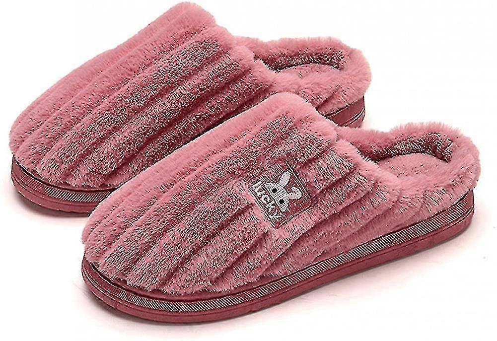 冬季男女保暖滑入式家居拖鞋舒适防滑羊毛毛绒封闭脚趾家居滑梯卧室蓬松拖鞋