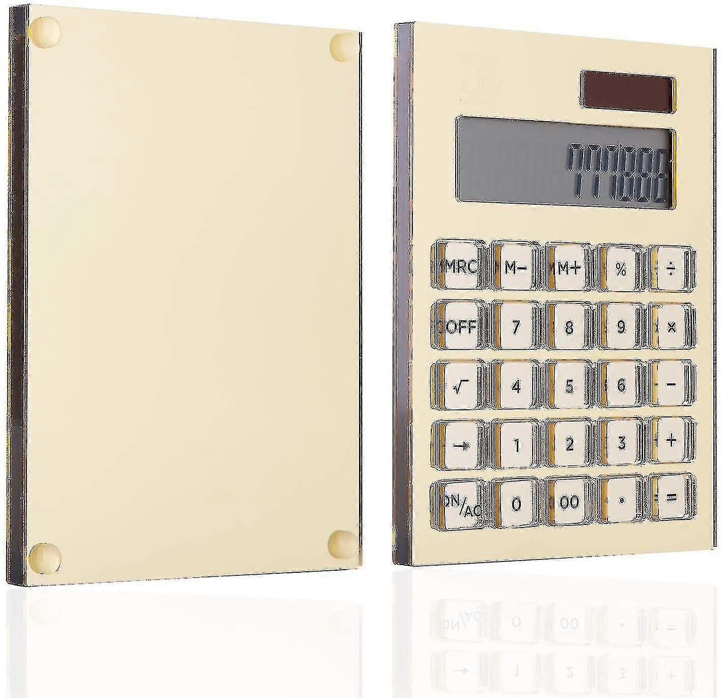 Clear Gold Acrilic Battery + Solar Basic Calculator By Draymond Story - Home Office Desktop Dual Calculator (Display LCD de 12 dígitos) - Ide de presente de negócios