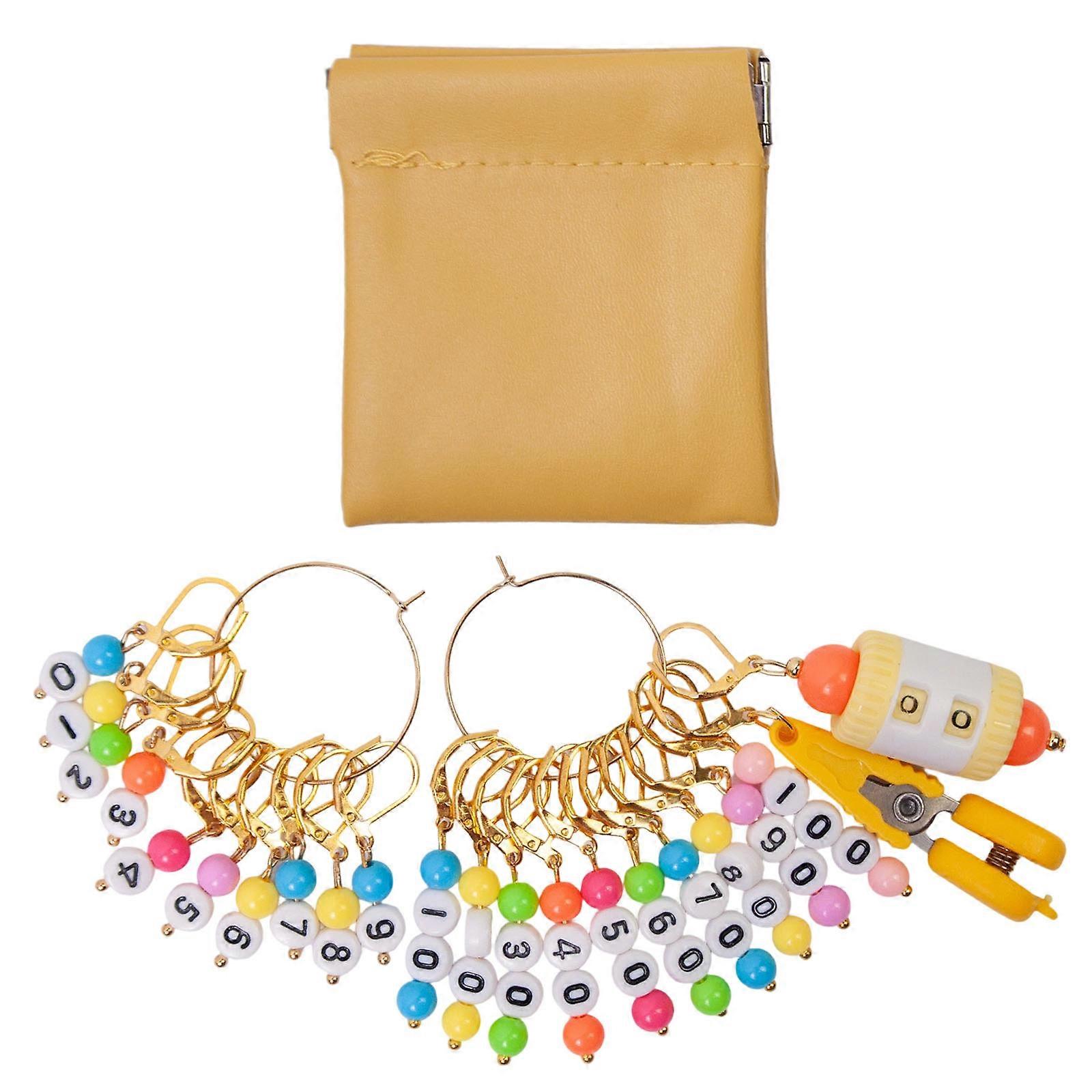 10Pcs Number Beads Knitting Marker Charm with Scissors and Row Counter Crochet Stitching Marker for Weaving Knitting  Yellow