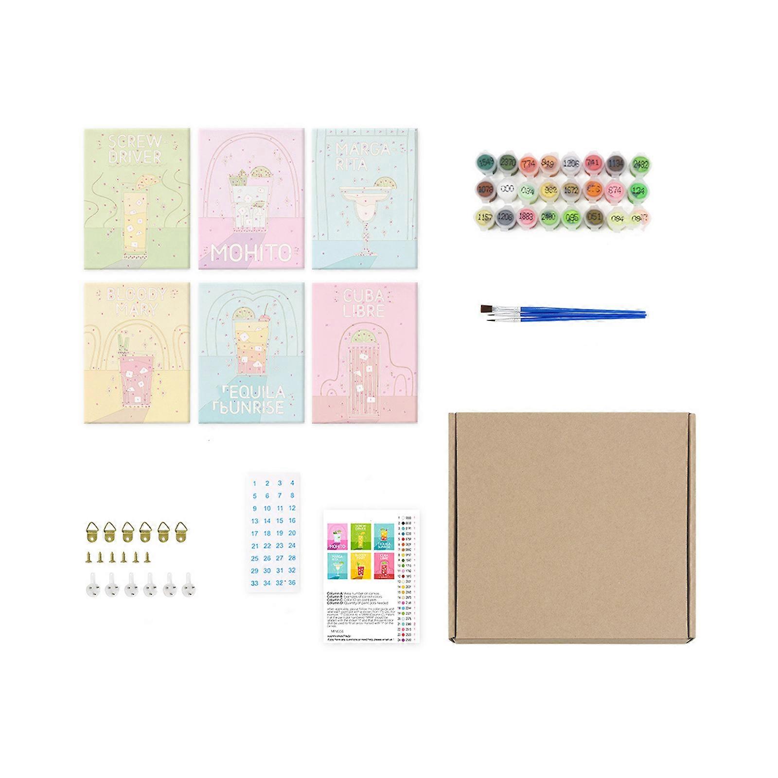 6PCS 15x20cm Numbered Preprinted Linen Canvas Painting Set For Beginner Includes Multicolor Acrylic Paint and Art Brush Multicolor