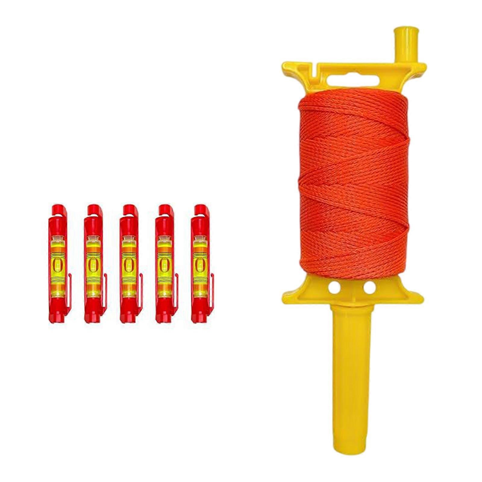 540Ft Strong Fluorescent Nylon Alignment Cord Featuring Integrated Bubble Levels and Easy Retraction Handle Mechanism Multicolor