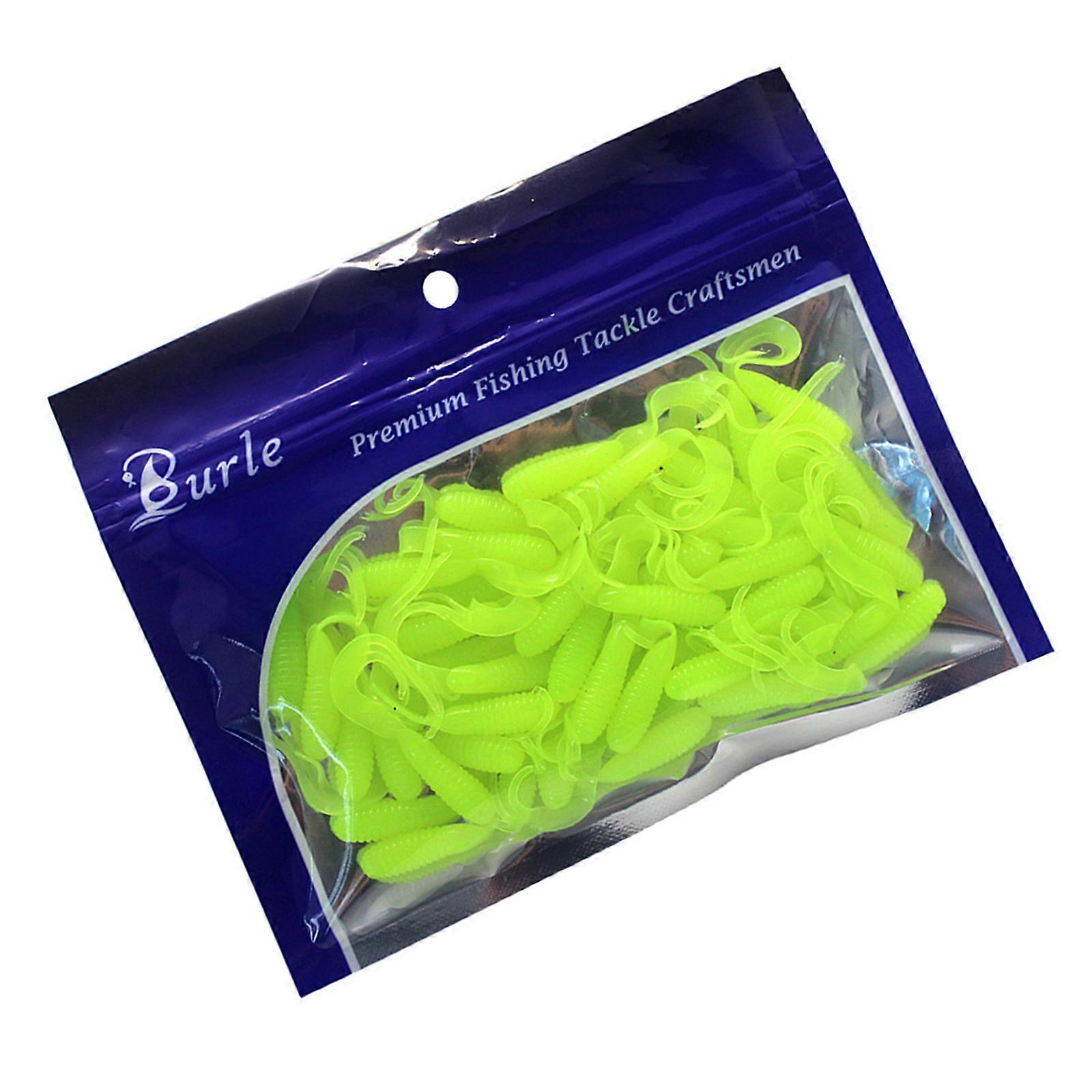 50Pcs Doux Coloré 4cm 3D Oeil Long Ondulé Queue Swimbaits Leurres Artificiels Souples pour la pêche Truite Sébastes Leurres de pêche jaune vif