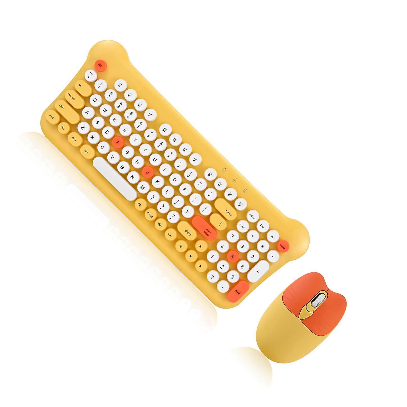 Wireless Keyboard and Mouse Combo 100 Keys Round Keyboard with Number Pad Typewriter Gaming Mouse for PC Laptop  Yellow