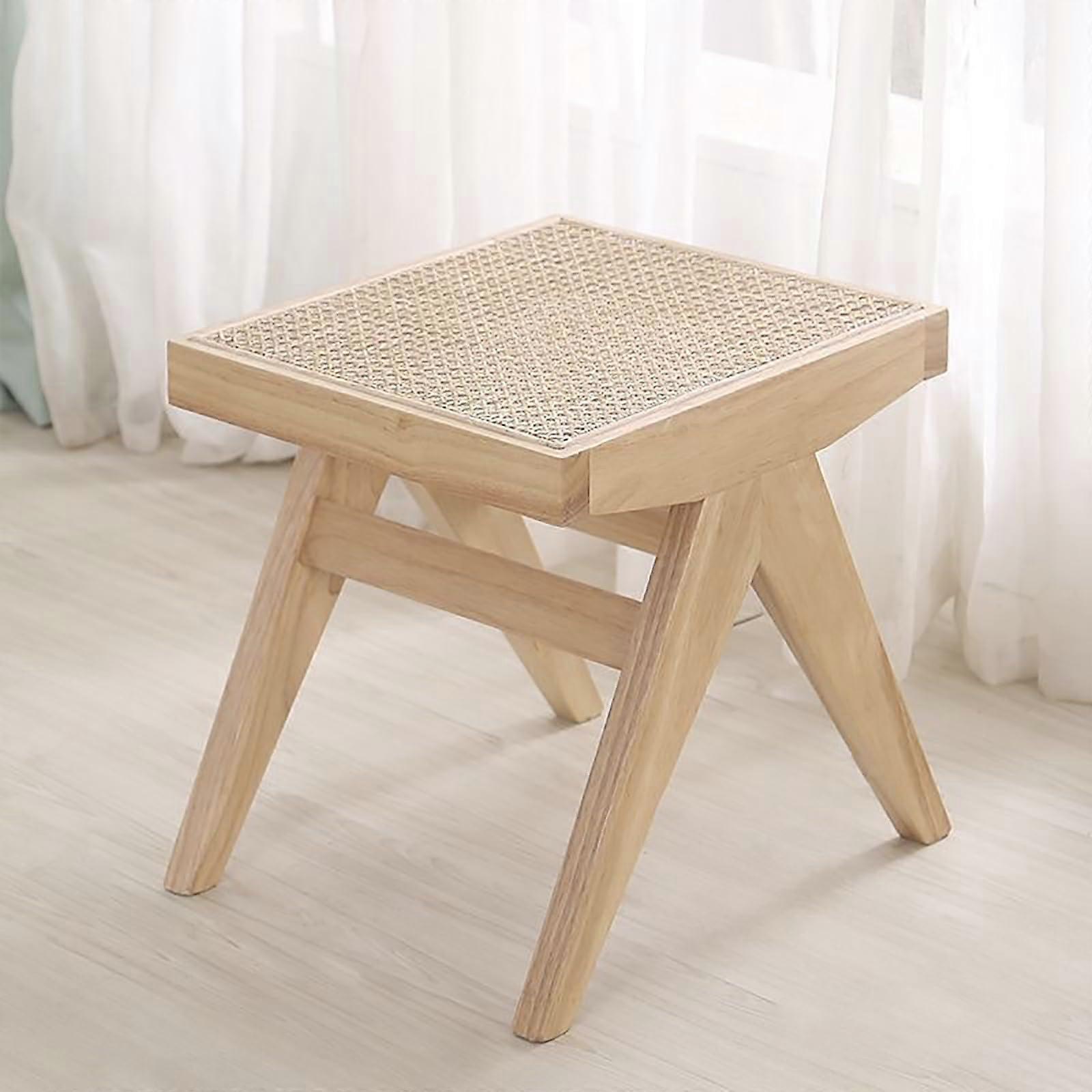 Solid Wood Rattan Bench with Extended Triple Seat for Balcony, Dining Room, or Living Space