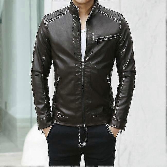 Spring Men's PU Leather Motorcycle Jacket - Stand Collar, Slim Fit