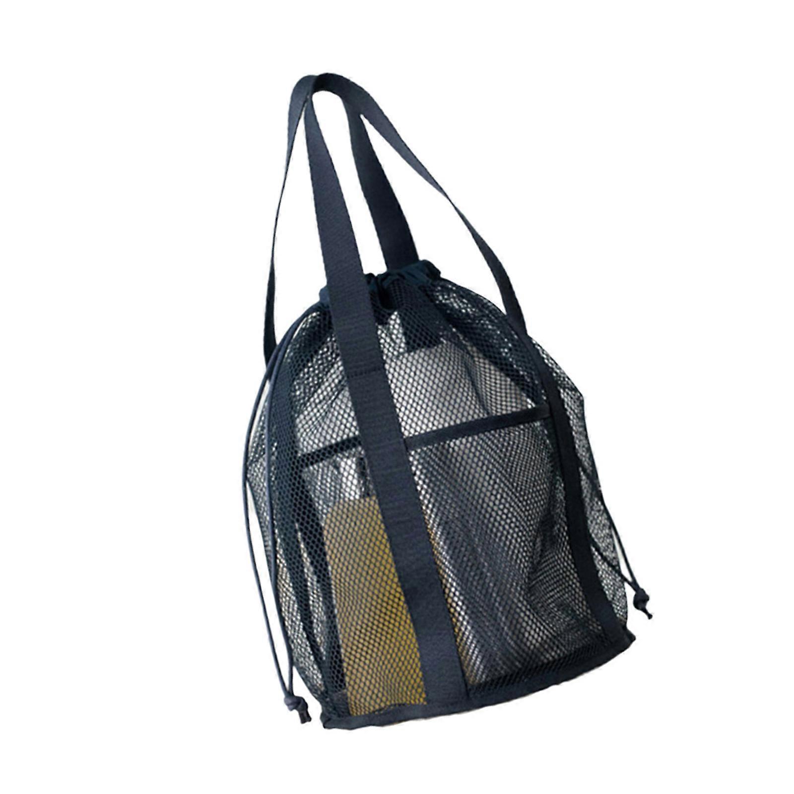 Large Mesh Beach Bag Children Sand Away Outdoor Foldable Kids Beach Toy Swimming Towel Clothes Storage Bag for Women  Navy Blue