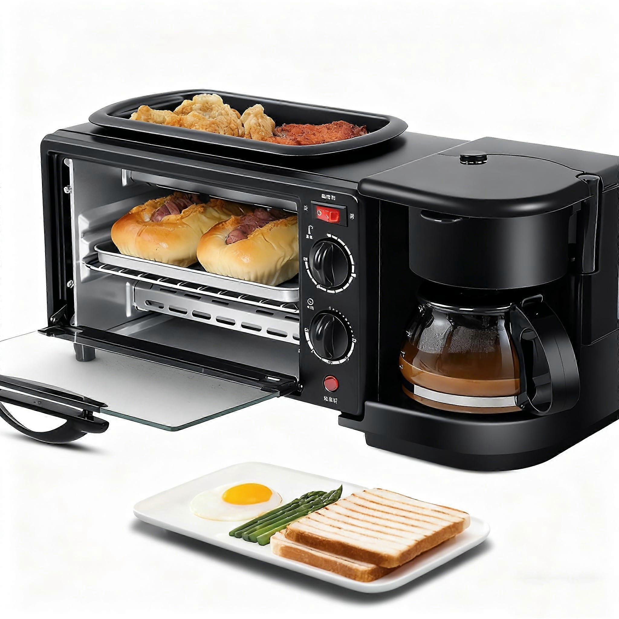 3 in 1 Breakfast Station with Coffee Maker, NonStick Griddle and Toaster Oven for Small Kitchens