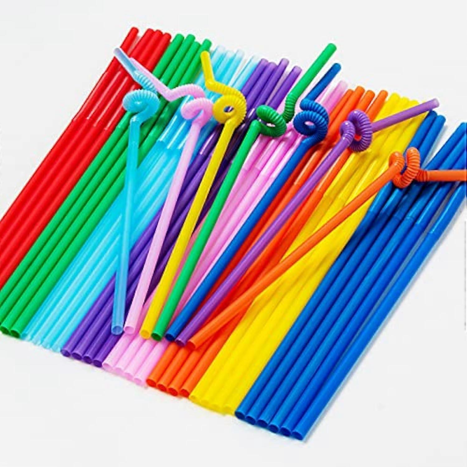 Plastic Drinking Straws 400 Pack 10.2 Inch Colorful Bendable Extra Long for Party Cups Bottles