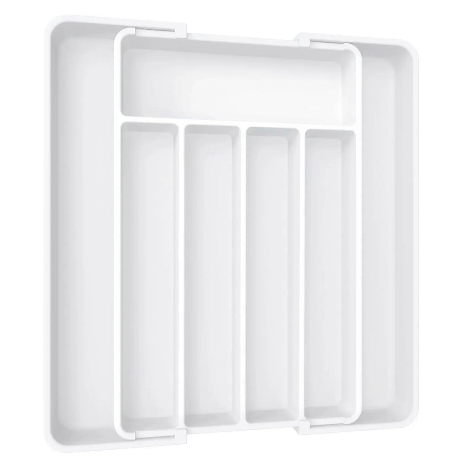 Expandable Silverware Drawer Organizer with Adjustable Compartments, BPA Waterproof White Tray