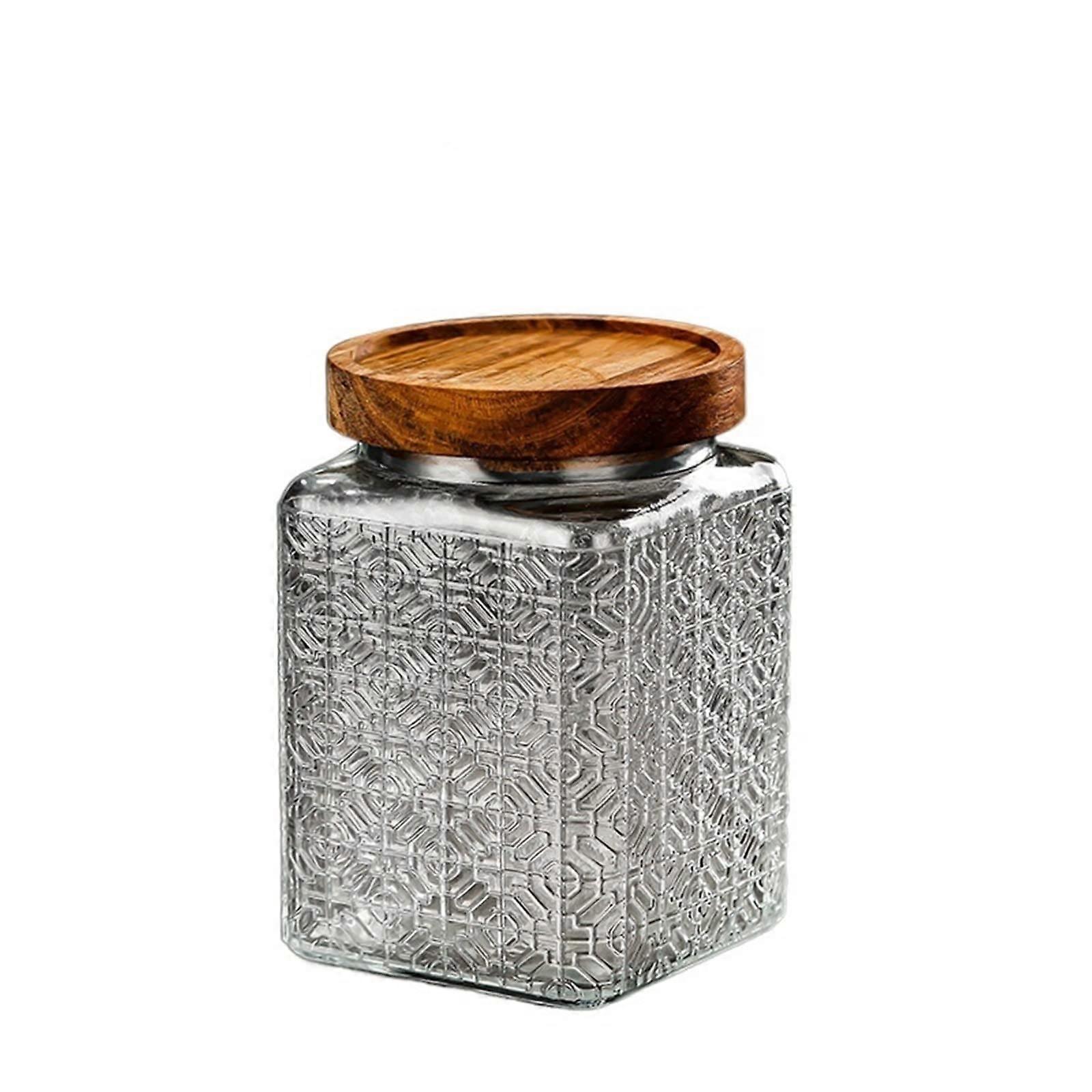 Glass Storage Jar with MoistureProof Seal, Embossed Design for Sugar, Tea, Coffee Beans