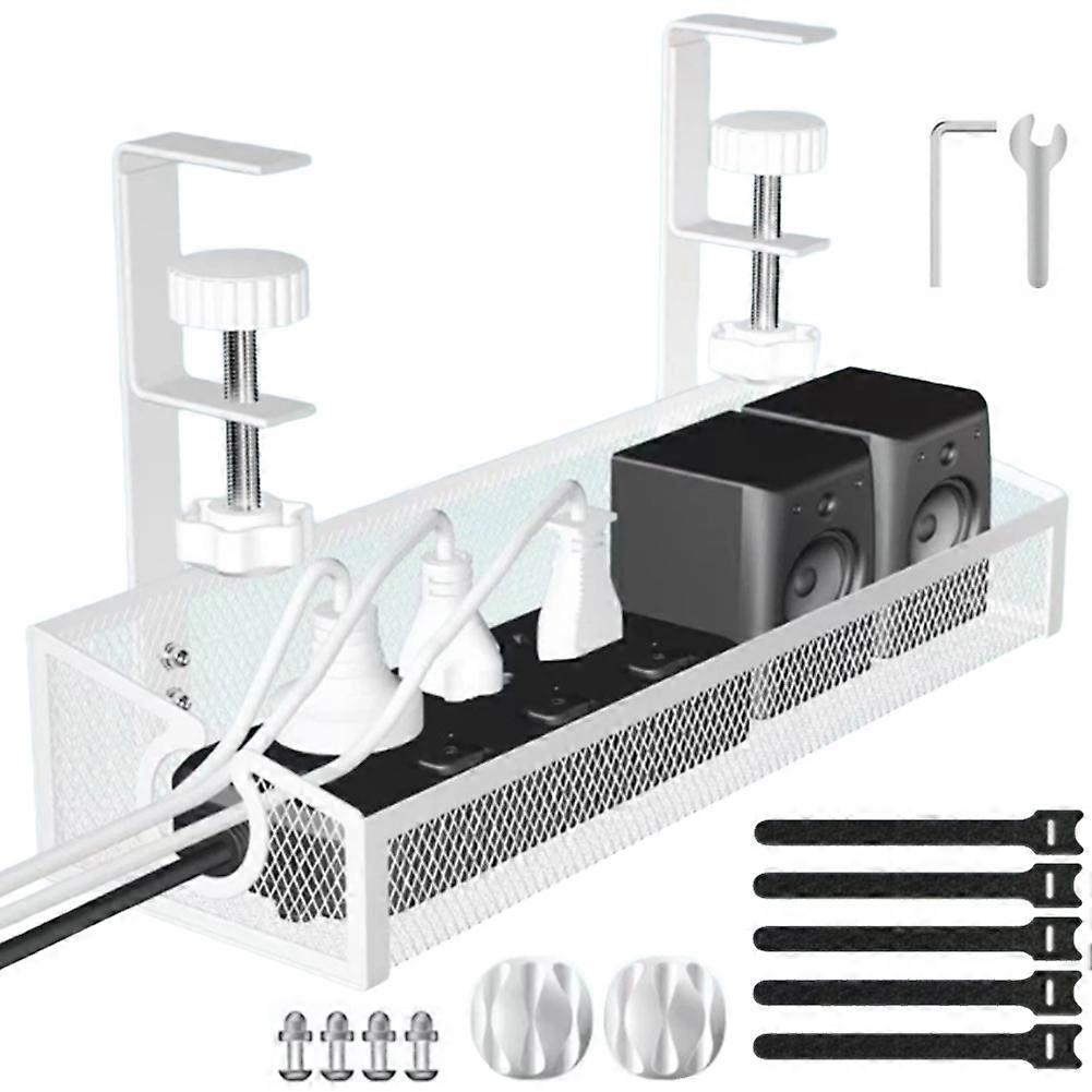 No Drilling Extendable Under Desk Box Tray and Cord Organizer Clamp Mount Computer Desk Wire Organizer