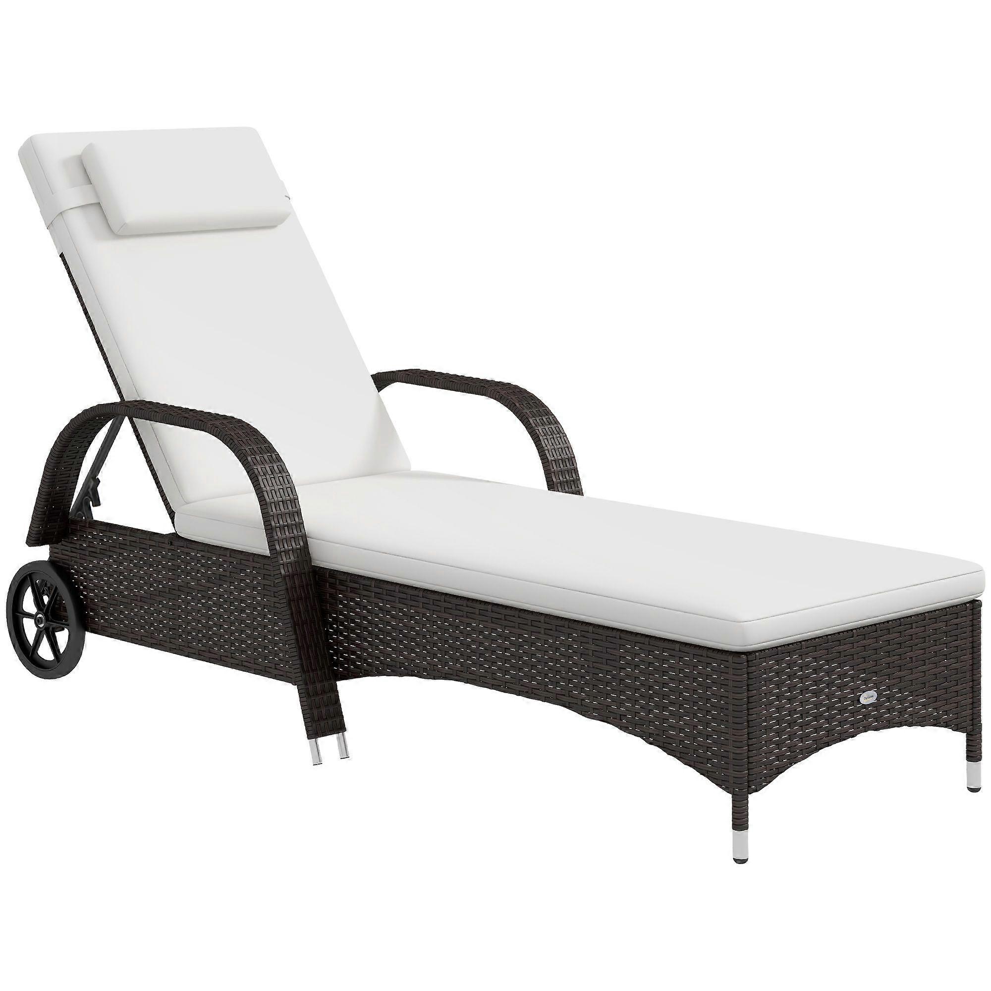 Rattan Sun Lounger with Adjustable Steel Frame