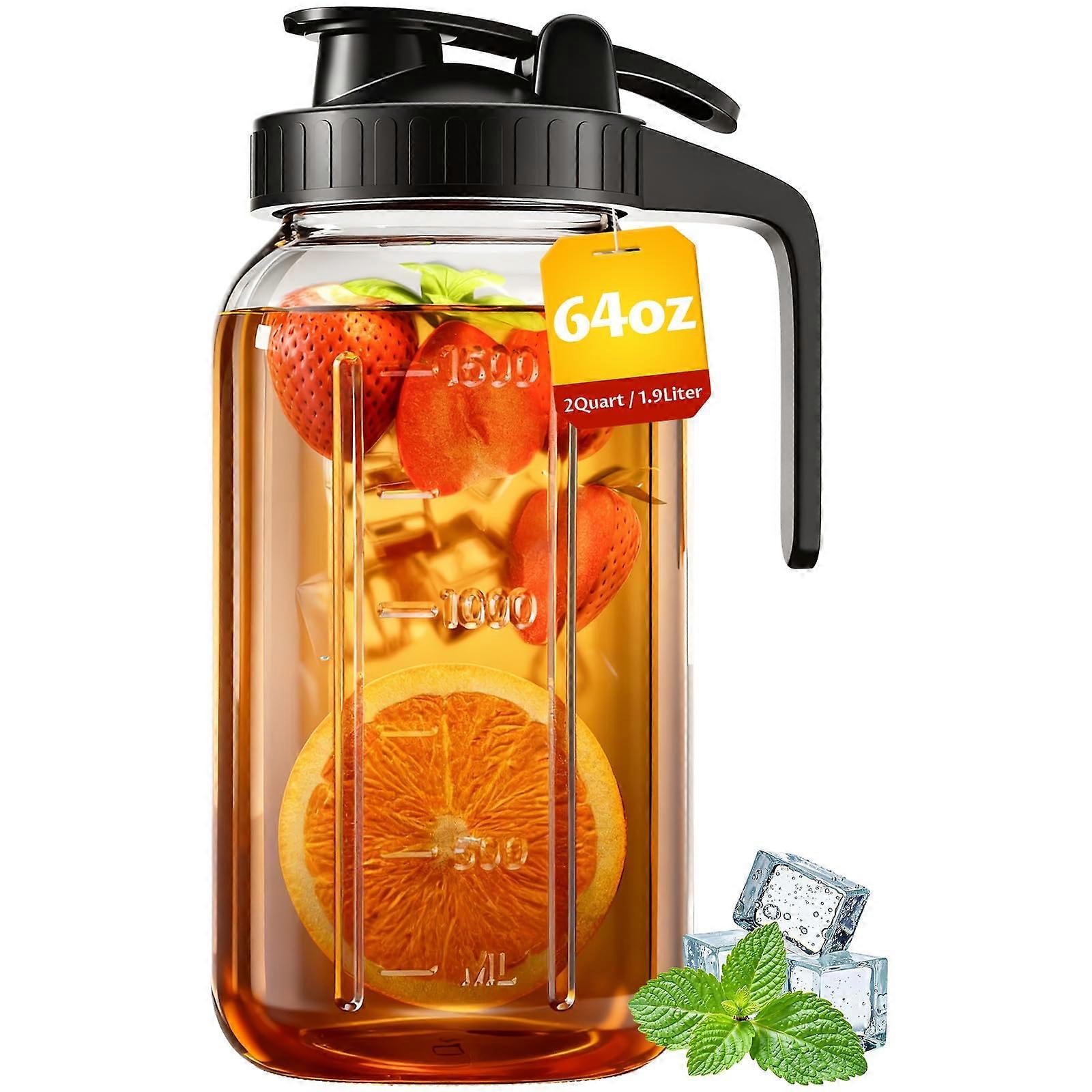 Mason Jar Pitcher 64oz Glass Water Pitcher with Airtight Lid for Iced Tea Lemonade Juice Coffee