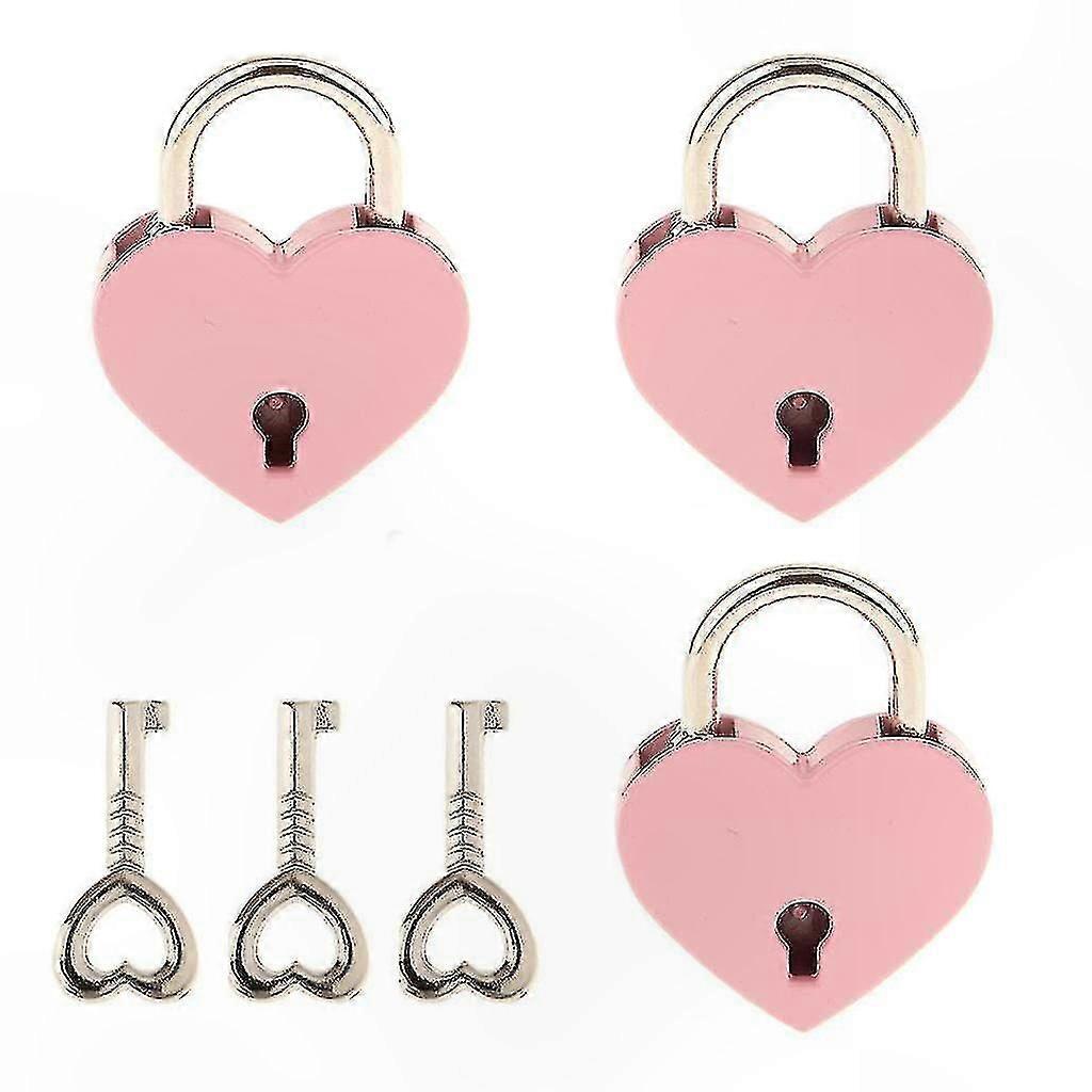 3 Sets Heart-Shaped Metal Padlocks with Keys Pink