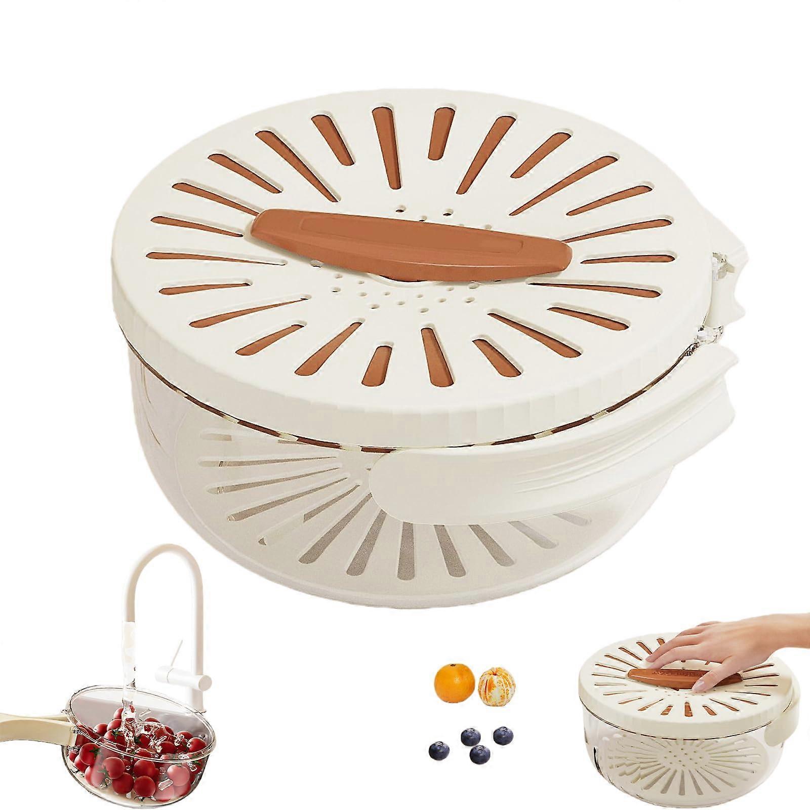 2in1 Kitchen Storage Container with Lid, Multipurpose Food Strainer Basket for Fridge Brown B