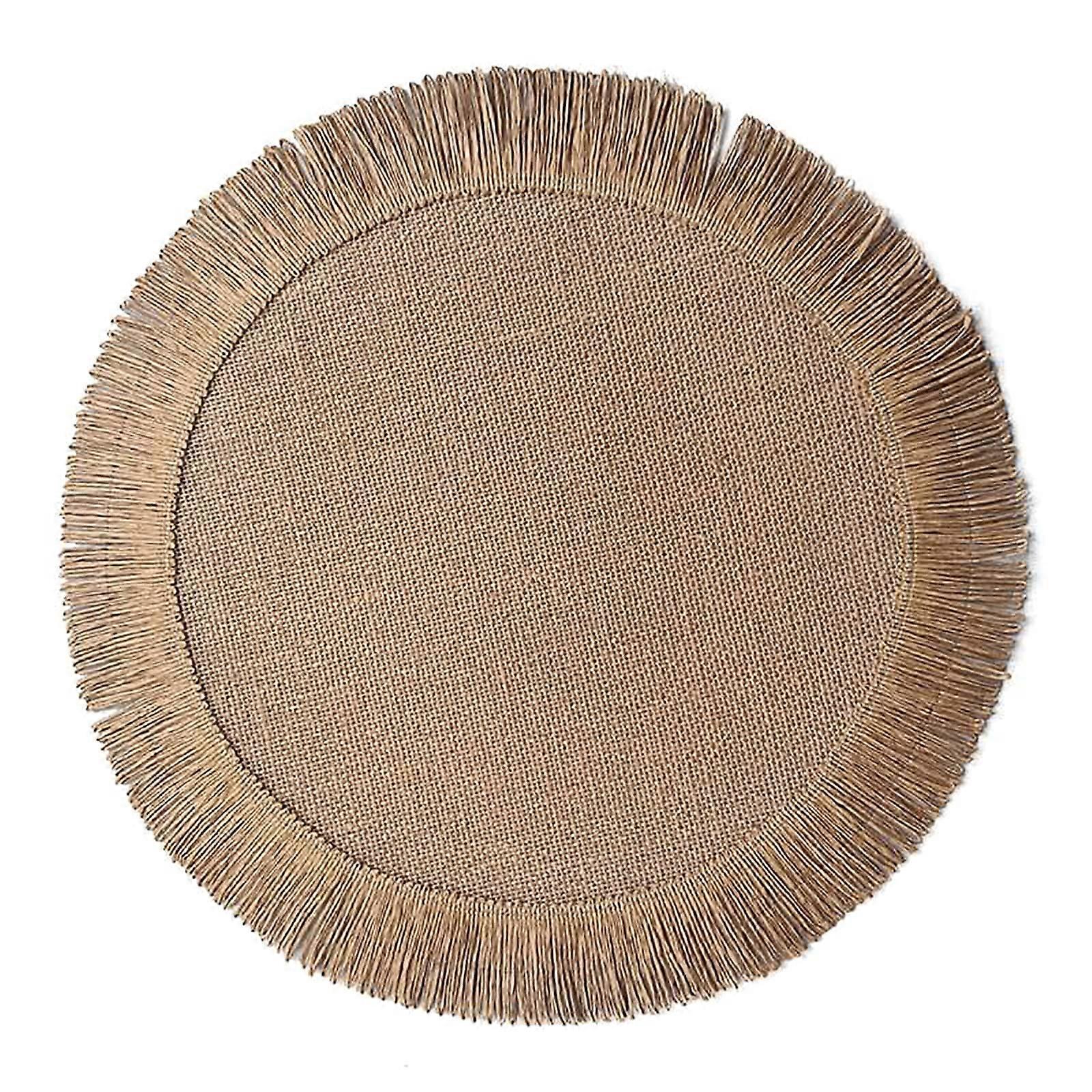 Jute Placemats Round Table Mats Heat Resistant with Tassel Design for Rustic Boho Dining Decor