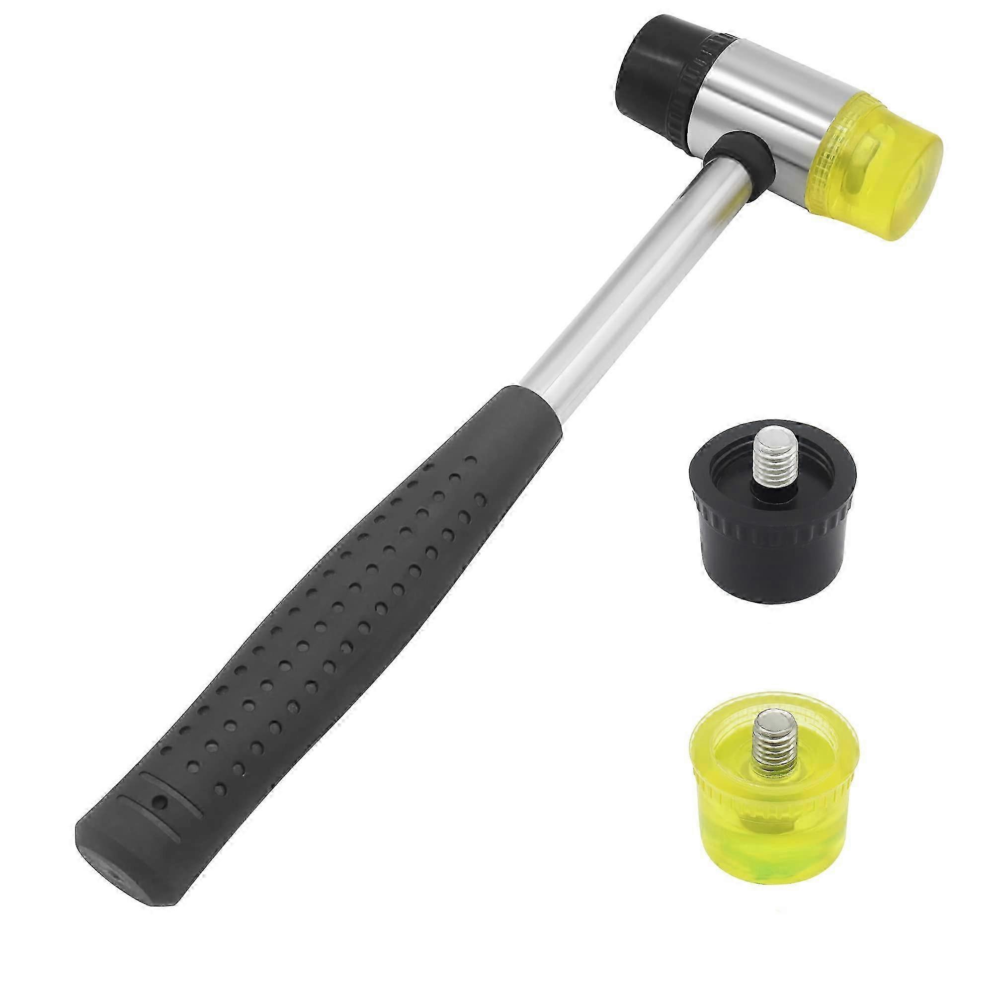 25-26 45mm 25oz Double-Faced Rubber Hammer with 4 Soft/Hard Tips Mallet for Leather, Wood & Flooring