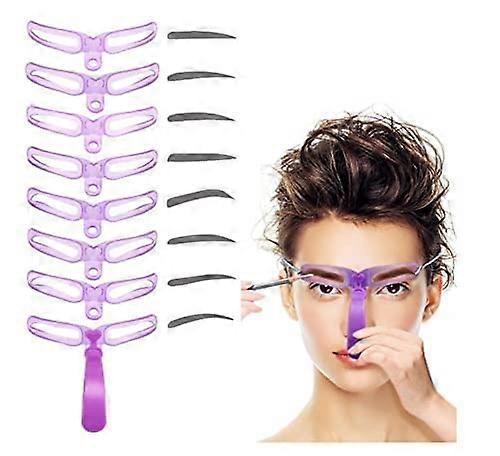 Eyebrow Stencil Kit with 8 Styles, Purple Reusable Brow Template with Strap and Adjustable Handle