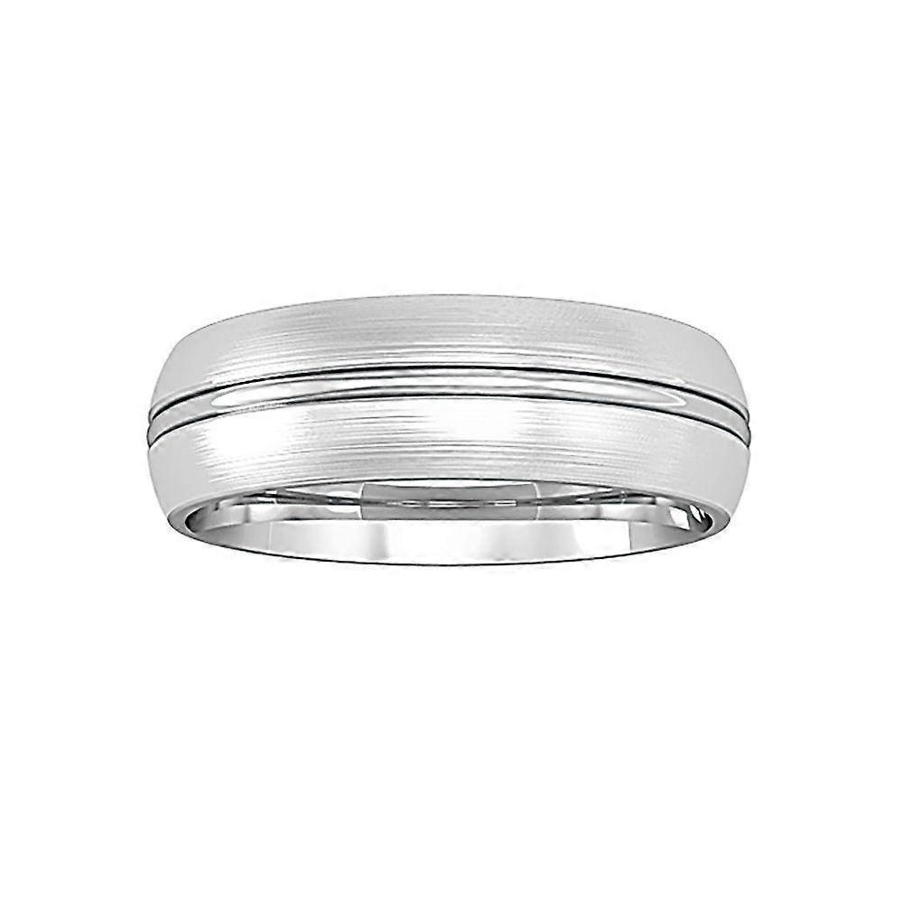 Jewelco London 9ct White Gold Court Groove Satin Brushed Band Wedding Ring 6mm