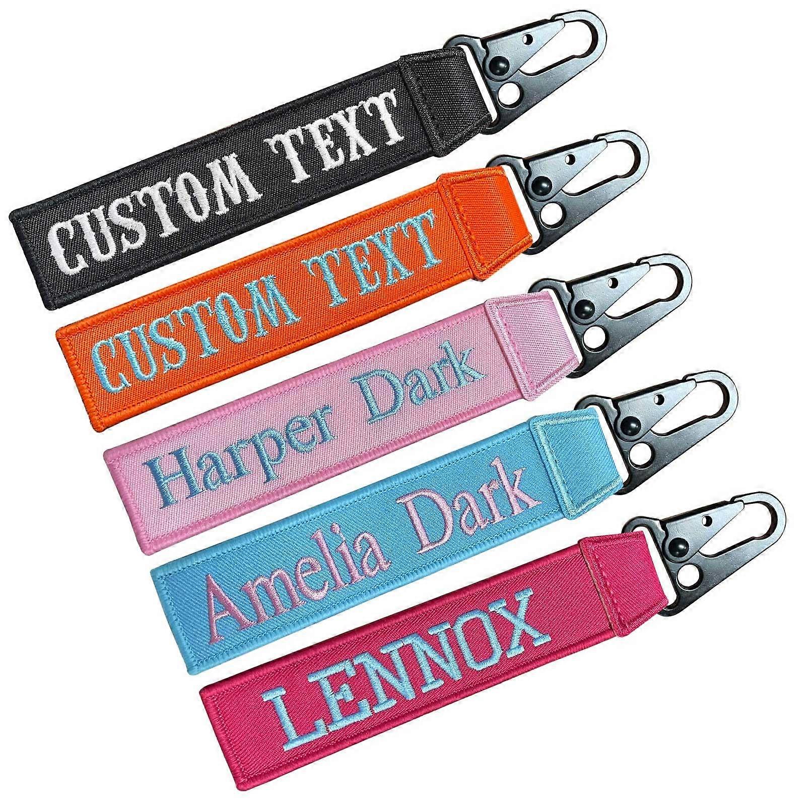 Custom Keychain with DualSided Embroidered Text,  Luggage Tag and Motorcycle Keychain