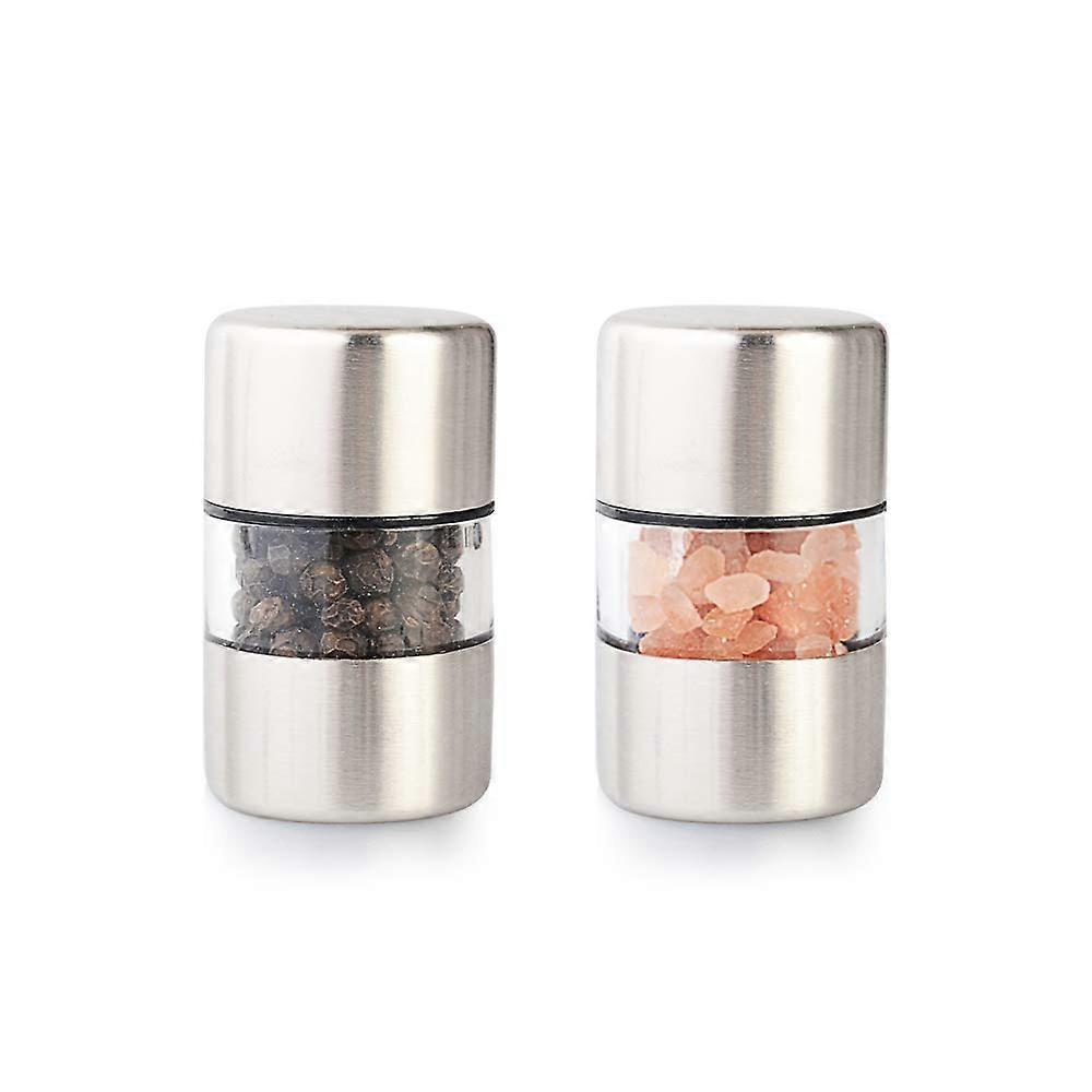 Salt and Pepper Grinder Set Stainless Steel Compact Ceramic Mills Easy Refill 2 Pack Silver