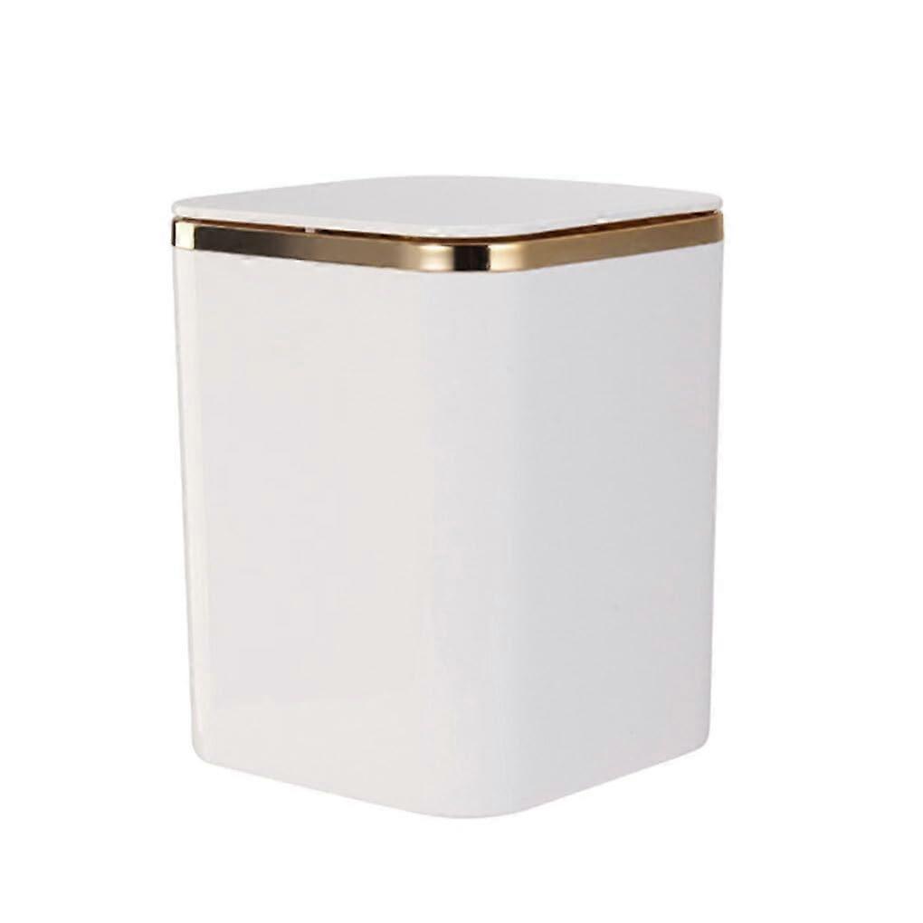 Desktop Trash Can with OneTouch Lid, Compact ABS Mini Trash Bin for Bedroom, Kitchen or Office (White)