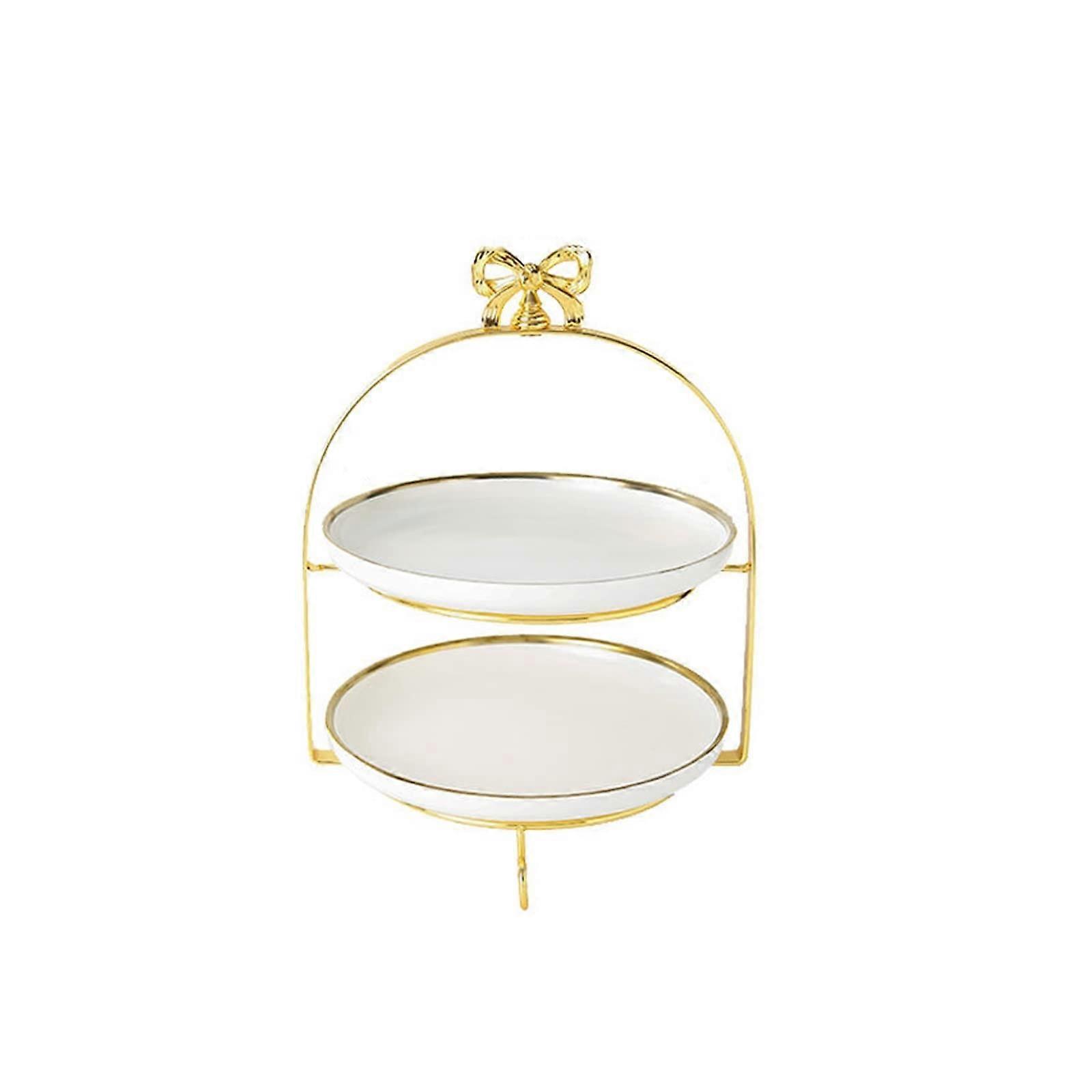 Luxury Three Tier Cake Stand with Elegant Gilded Ceramic Plates for Dessert and Fruit Display