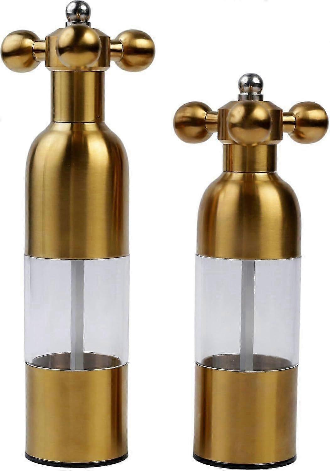 (Gold,2PCS) Salt, Pepper Modern Manual Grinder Set with Solid Handle - Stainless
