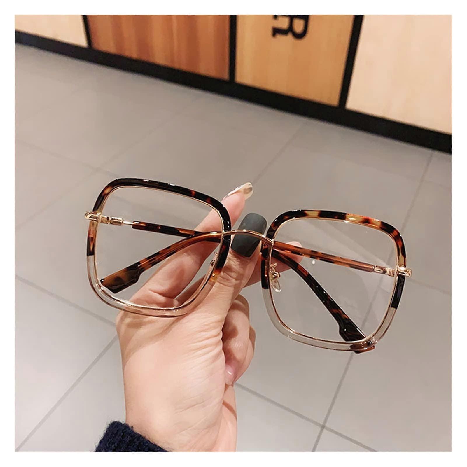 Reading Glasses Vintage Large Square Blue Light Blocking Oversized Frames with Spring Hinges