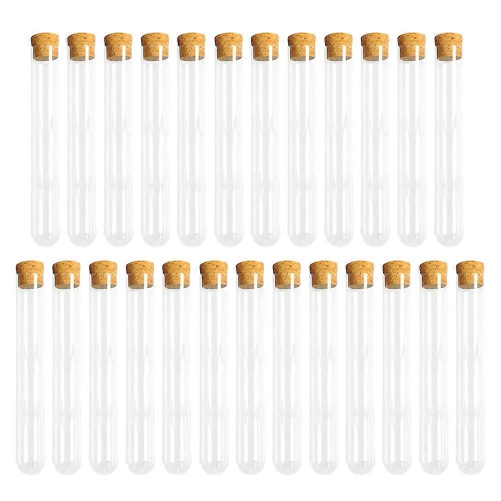 Clear Plastic Test Tubes with Cork Stoppers for Storage 25 Pieces