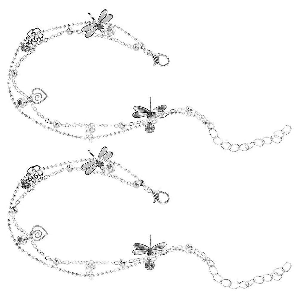Women Silver Double Layer Anklets for Stylish Look 2Pcs Pack