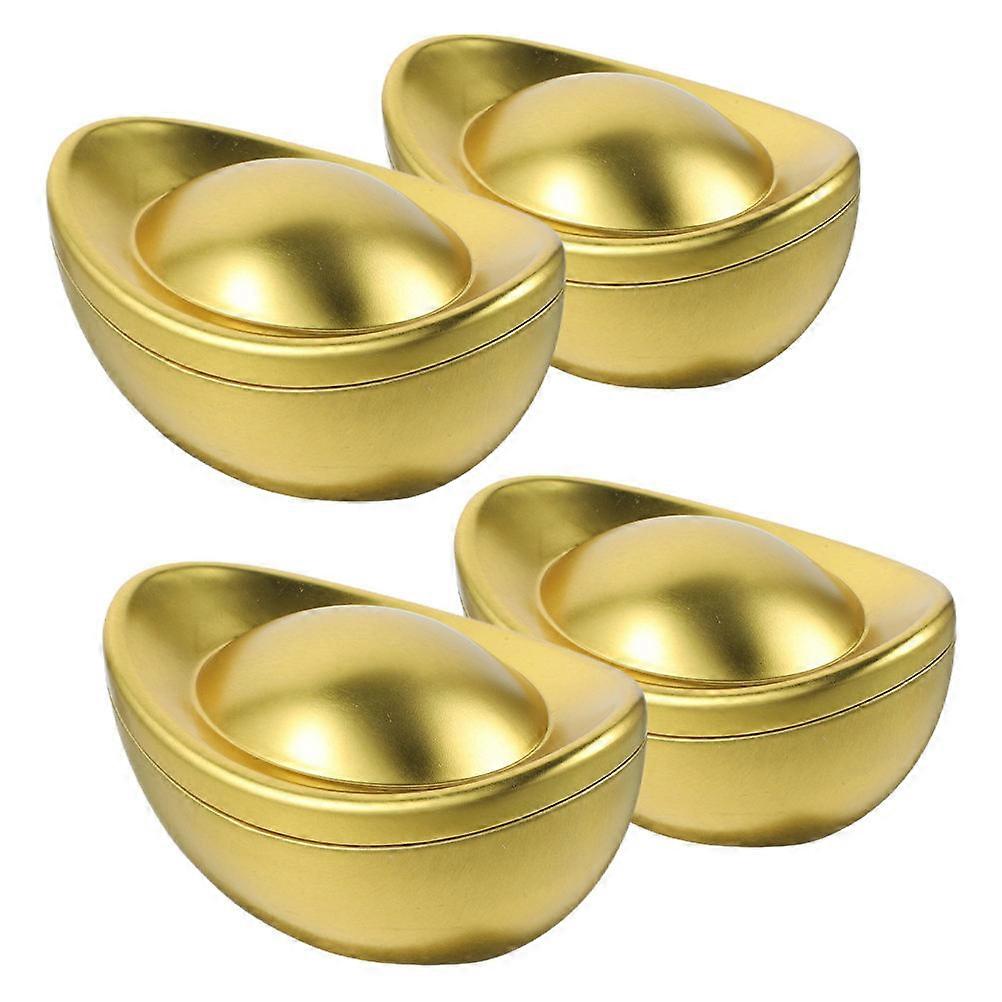 Golden Tinplate Candy Box for Storage 4Pcs Ingot Shape Candy Storage