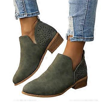 Willtoo Suede Ankle Boots for Women Low Heel Non Slip Low Chunky Booties Fall Winter Walking Outdoor Short Boots with Zipper Army Green