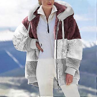 Cappotto invernale da donna in lana con risvolto, giacca invernale calda da donna in ecopelliccia con cerniera e maniche lunghe, colore rosso #2 XXXXXL