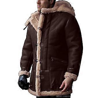 Abrigo de invierno con capucha para hombre, tallas grandes, chaqueta de cuero acolchada, compatible con estilos vintage y de piel de oveja.