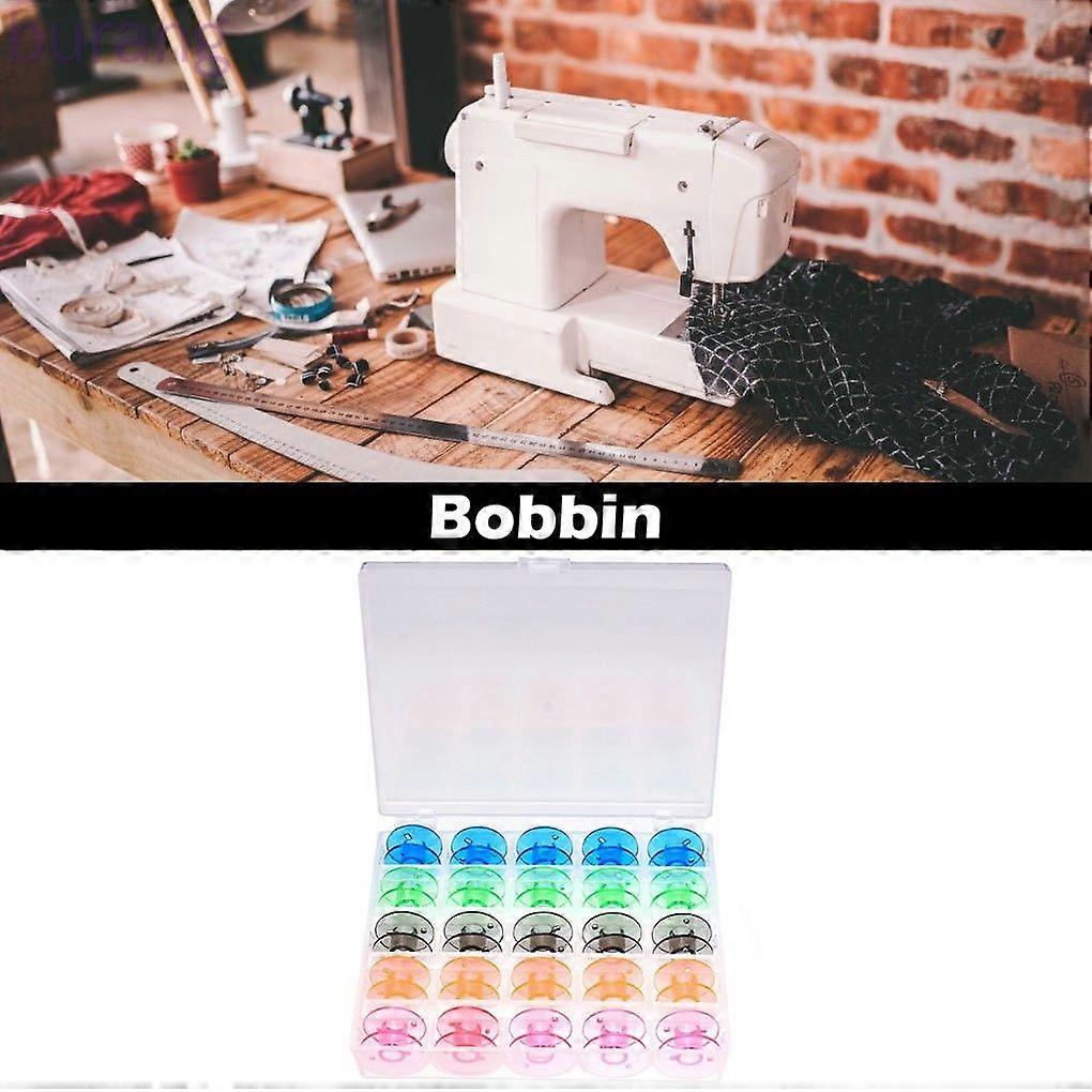 25 empty bobbins/box  hand sewing machine plastic spool storage box