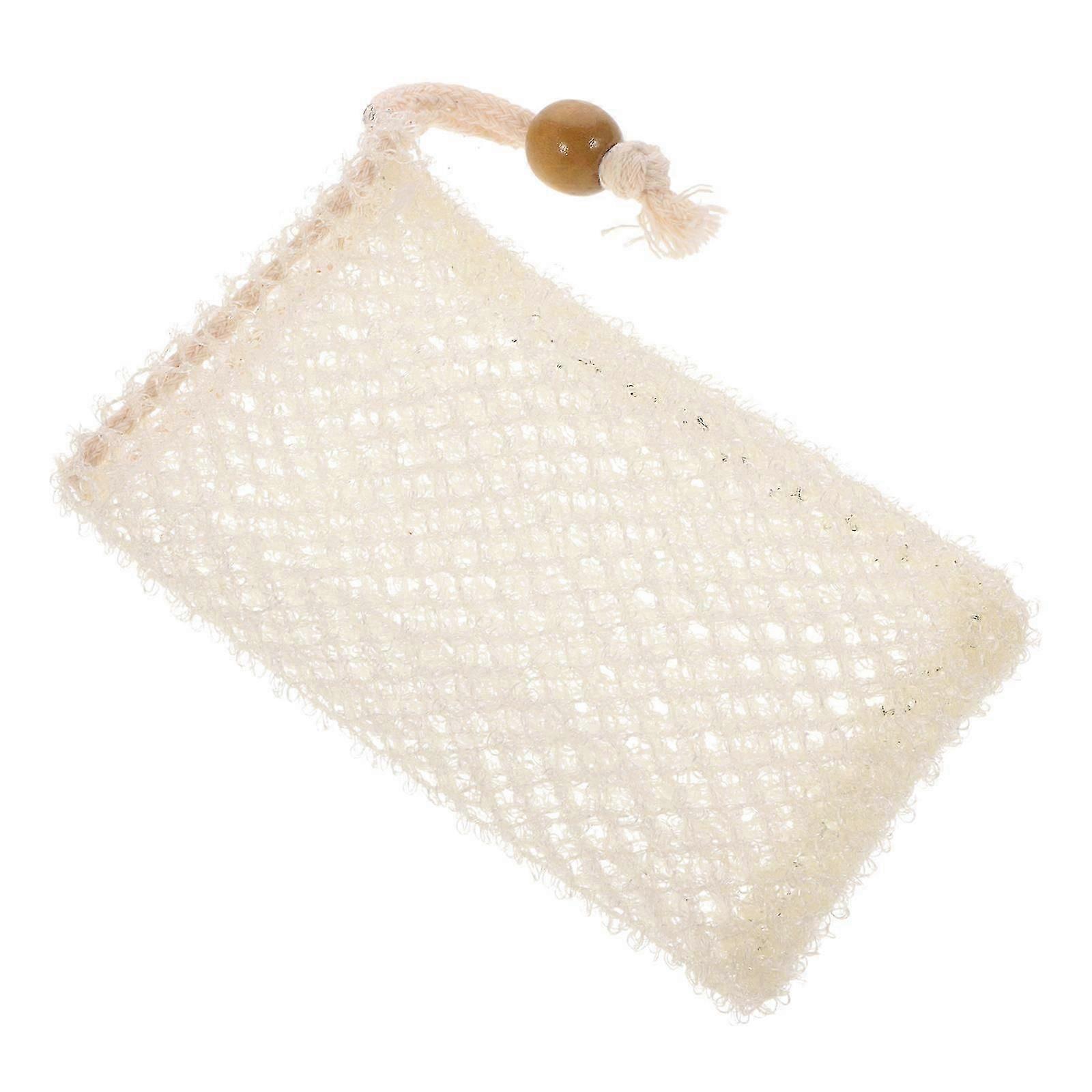 Beige Soap Pouch for Exfoliating Soap Storage Bag with Drawstring