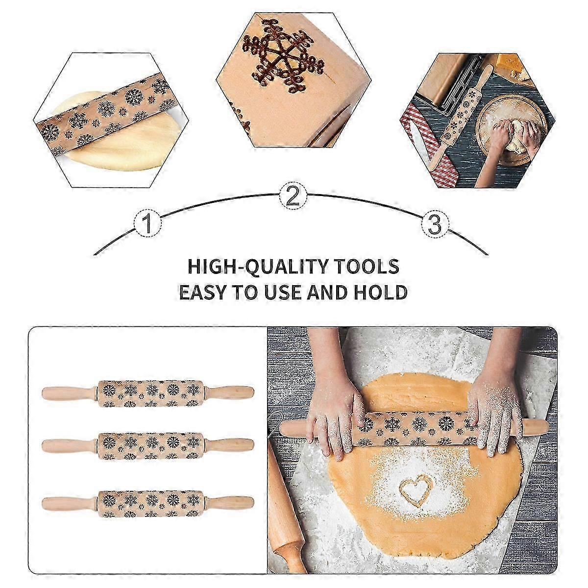 Snowflake Pattern Embossed Rolling Pin Wooden Rolling for Baking 1Pcs