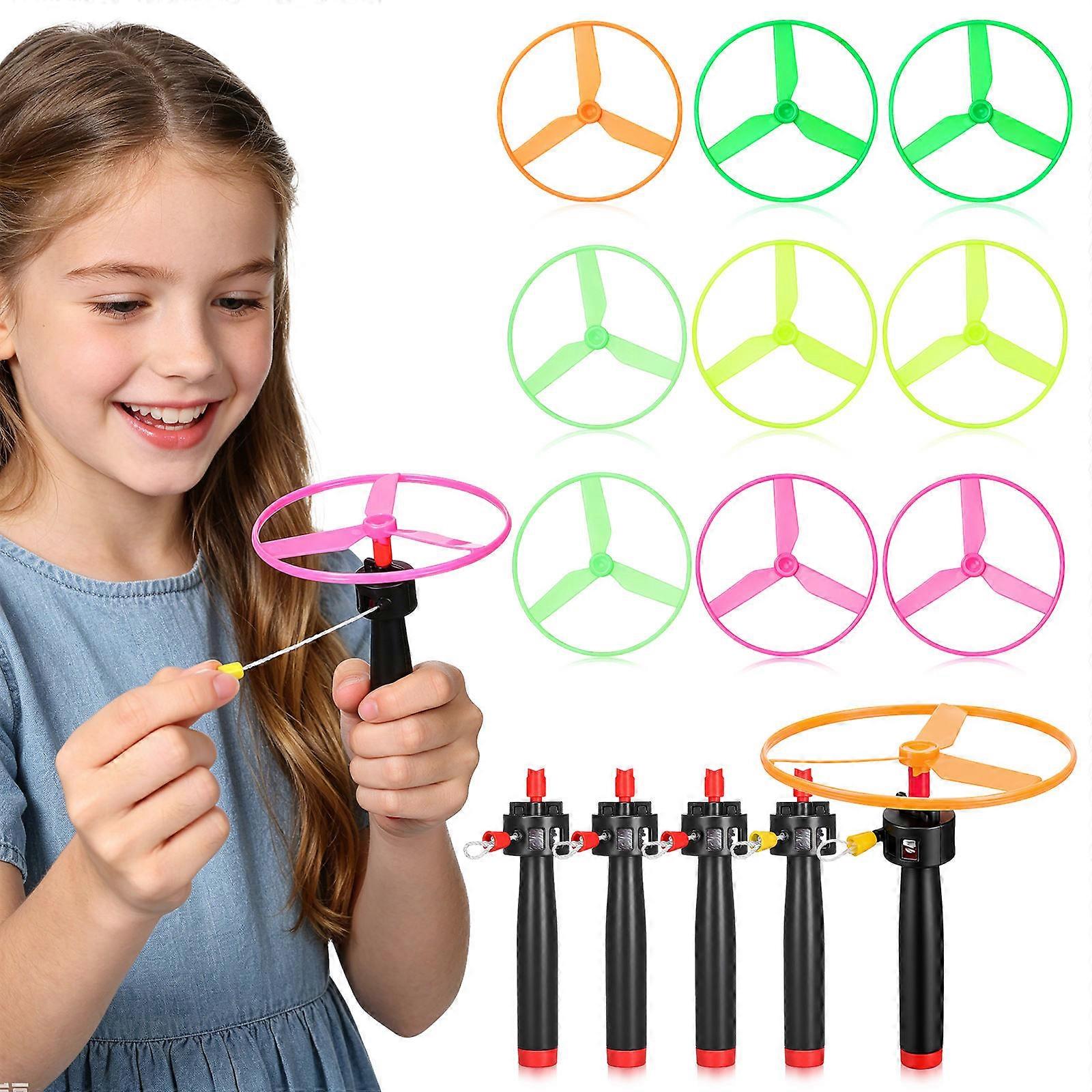 Pull String Flying Disc Helicopter Toy for Playing 1Set Plastic Material