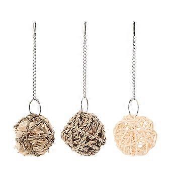 Ensemble de 3 balles en rotin pour perruches - Jouets à mâcher naturels et robustes pour perroquets en cage