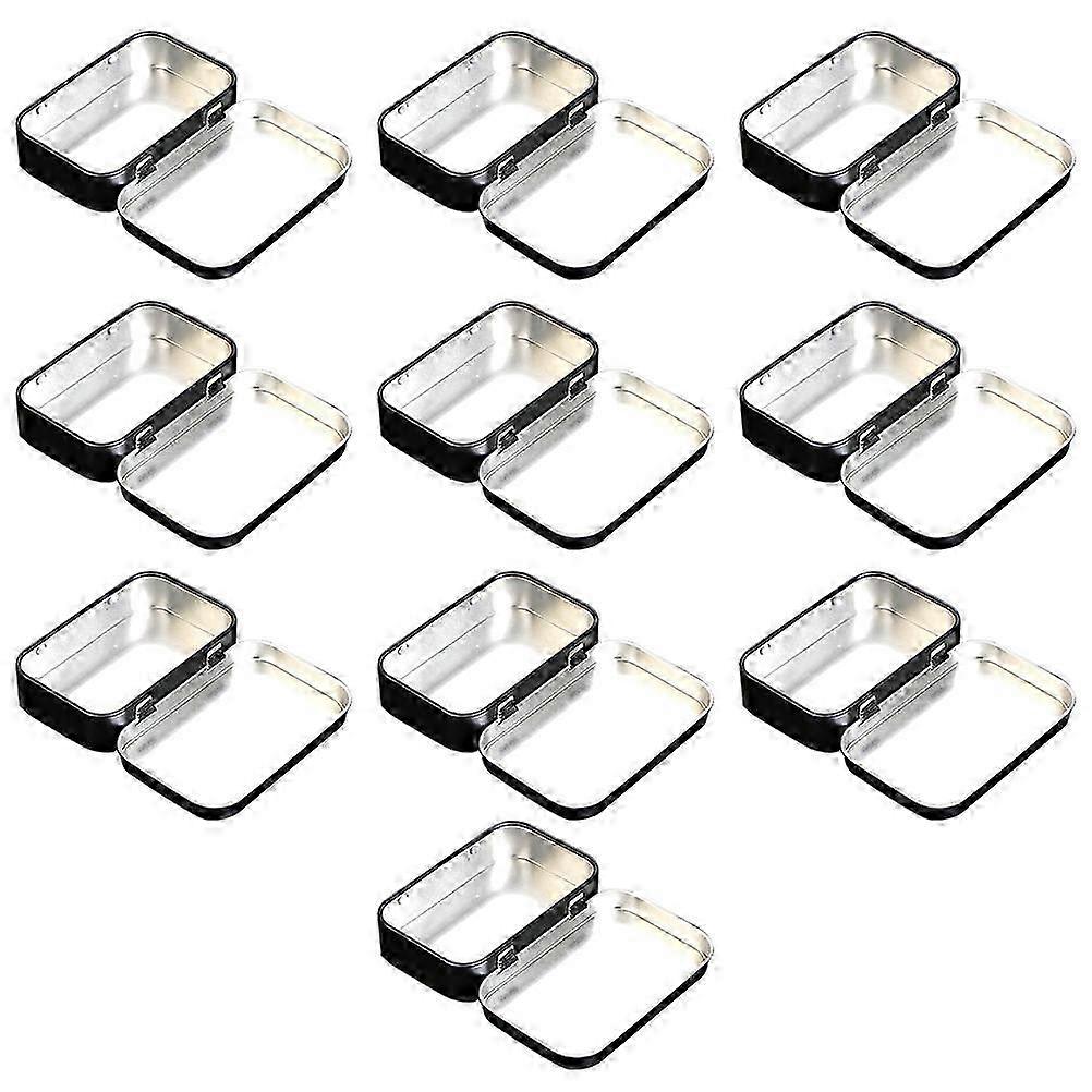 10pcs Rectangular Tins Portable Box Containers Storage Tins with Lids (Black)