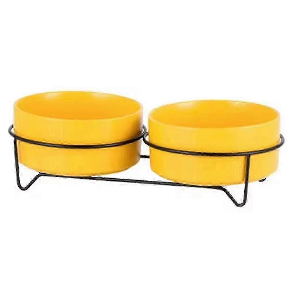 Dual Ceramic Bowls Elevated Stand