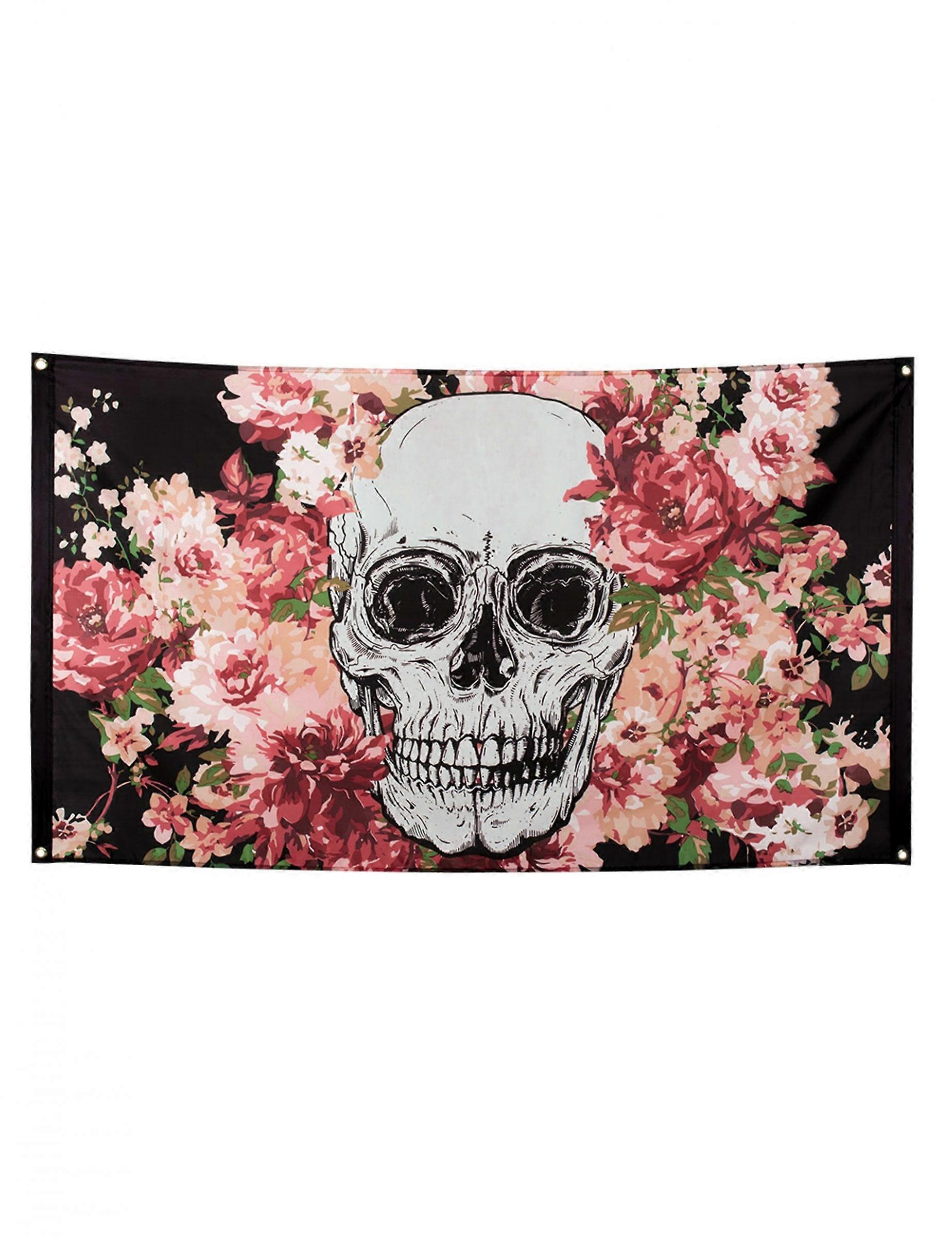 Black floral skeleton flag 90 x 150 cm