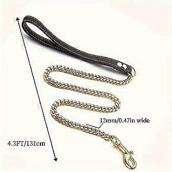 Stainless Steel Dog Leash 12mm Geometric Cuban Link Chain With Leather Handle 3FT 4 For Small To Large Dogs