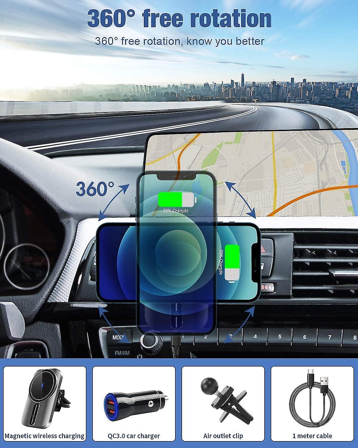 Magnetic Wireless Car Charger Mount For Iphone 12 /12 Mini /12 Pro/ 12 Pro Max With Qc3.o Car Charg